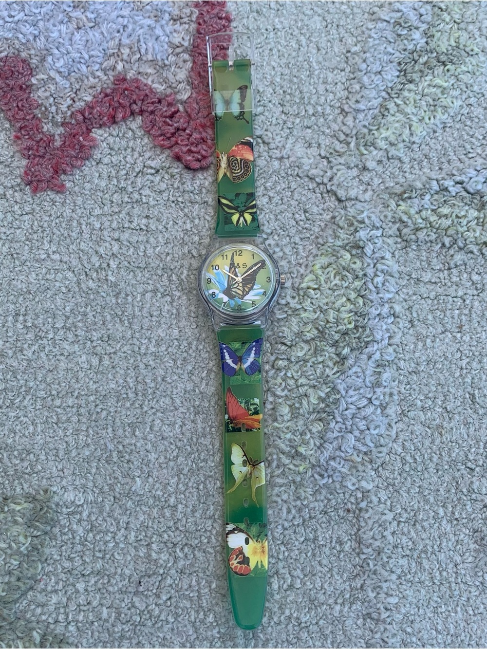Vintage D&S Imports Butterfly Quartz Watch Green Clear Strap